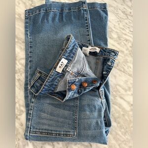 High rise cropped wide leg jeans button fly stretch Sz 28 Capri crop beach ankle